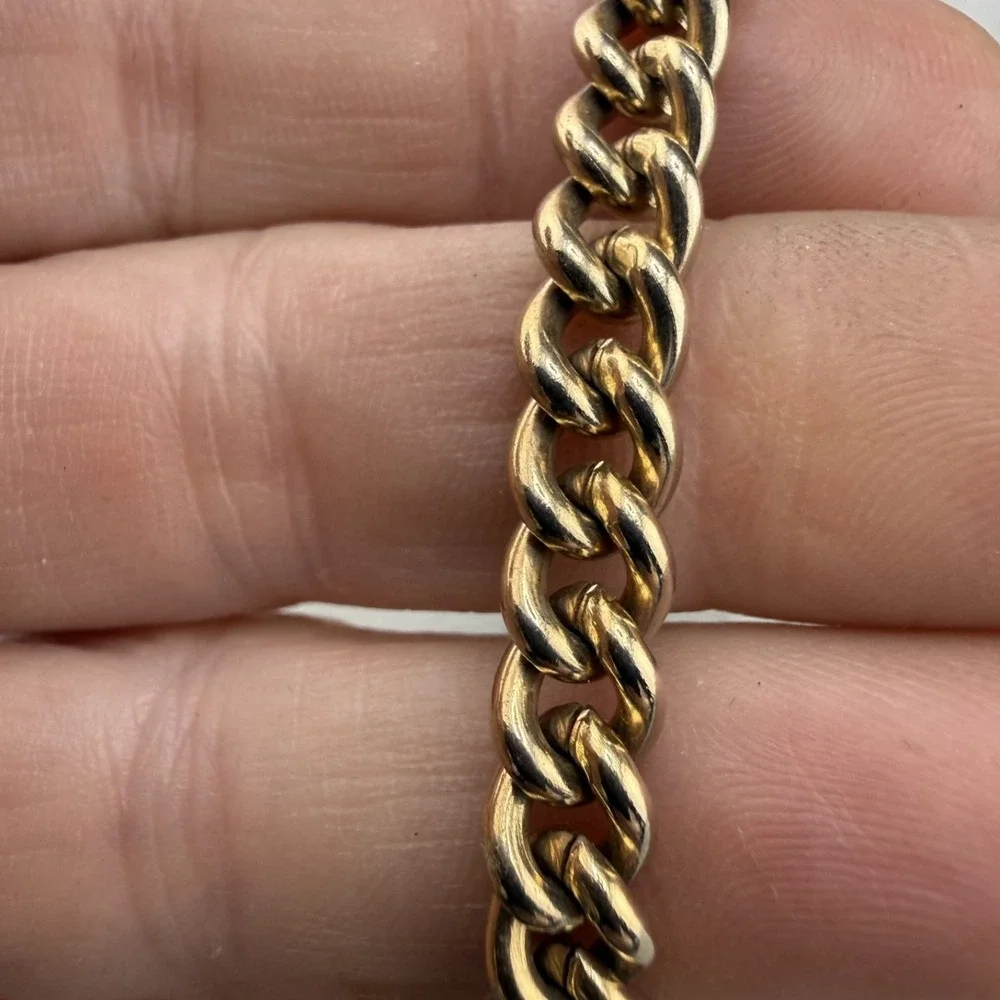 Vintage Estate Charm Bracelet Gold Tone Enamel Fruit Cage Curb Chain 7.5